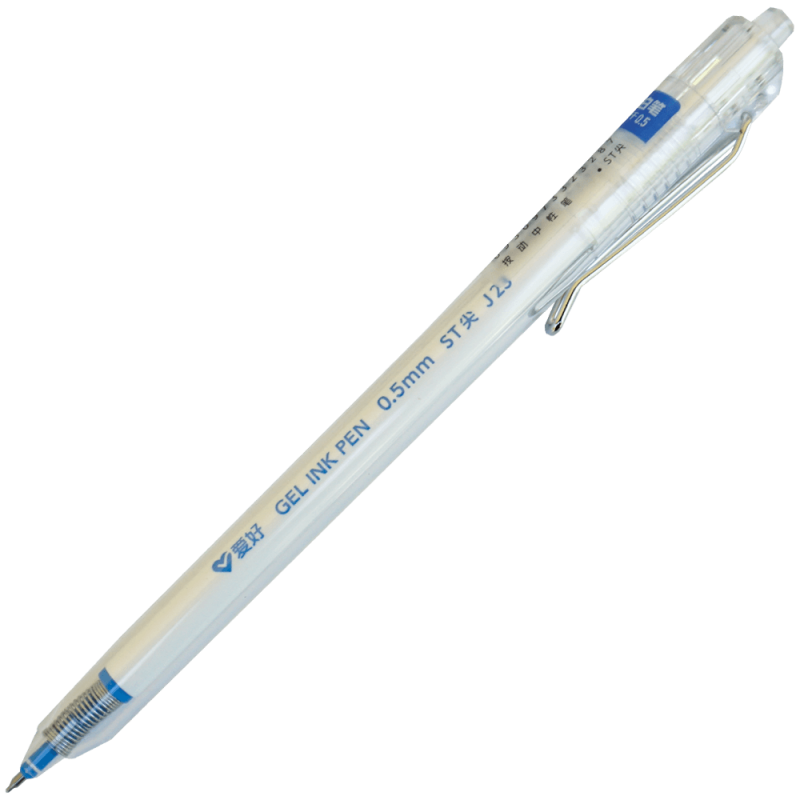 Pix cu mecanism de 0.5 MM, cu gel, fara grip de cauciuc, GP2691, mina albastra, transparent, 14.5 CM